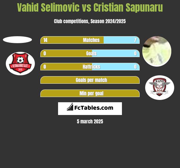 Vahid Selimovic vs Cristian Sapunaru h2h player stats