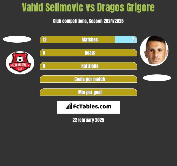 Vahid Selimovic vs Dragos Grigore h2h player stats