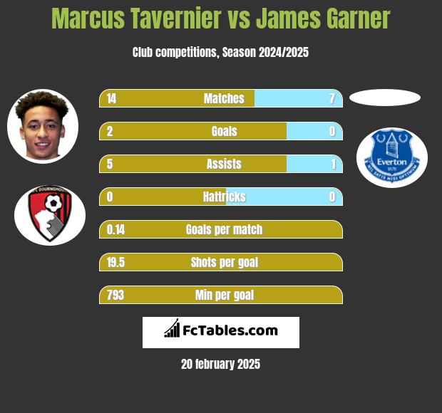 Marcus Tavernier vs James Garner h2h player stats