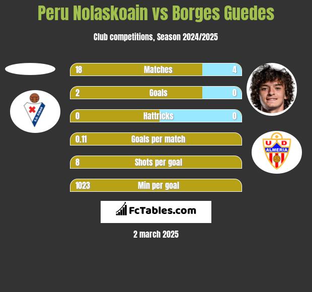 Peru Nolaskoain vs Borges Guedes h2h player stats