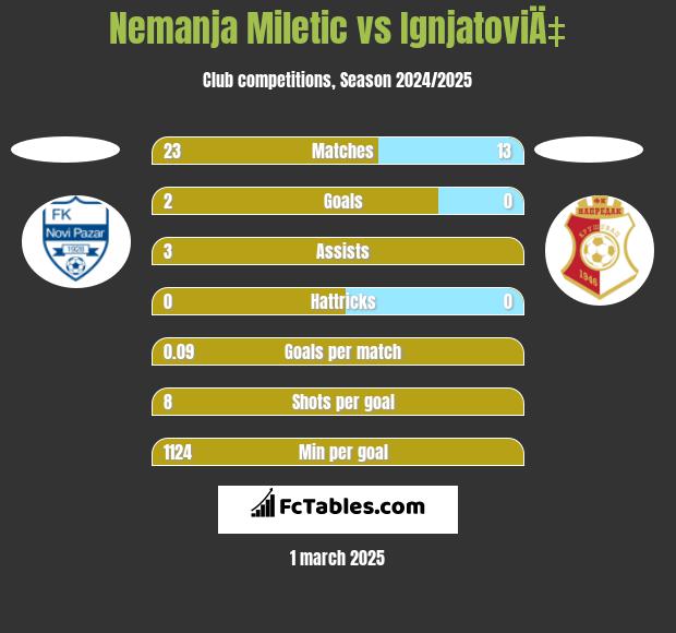 Nemanja Miletic vs IgnjatoviÄ‡ h2h player stats