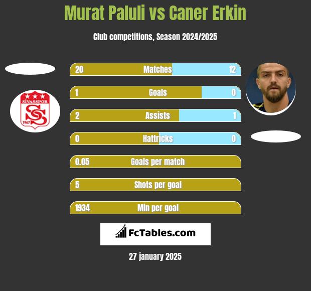 Murat Paluli vs Caner Erkin h2h player stats