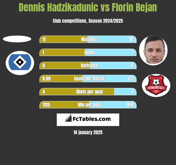 Dennis Hadzikadunic vs Florin Bejan h2h player stats