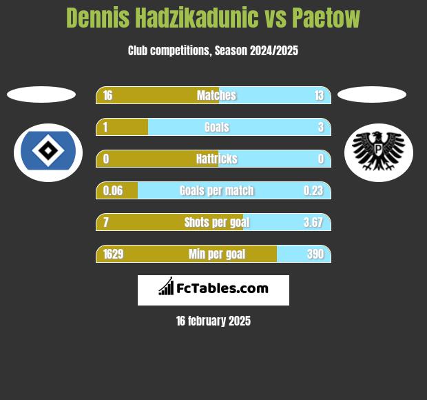 Dennis Hadzikadunic vs Paetow h2h player stats