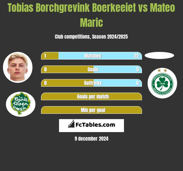 Tobias Borchgrevink Boerkeeiet vs Mateo Maric h2h player stats