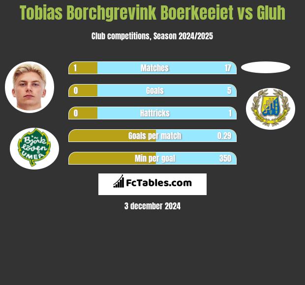 Tobias Borchgrevink Boerkeeiet vs Gluh h2h player stats