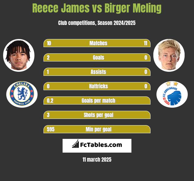 Reece James vs Birger Meling h2h player stats