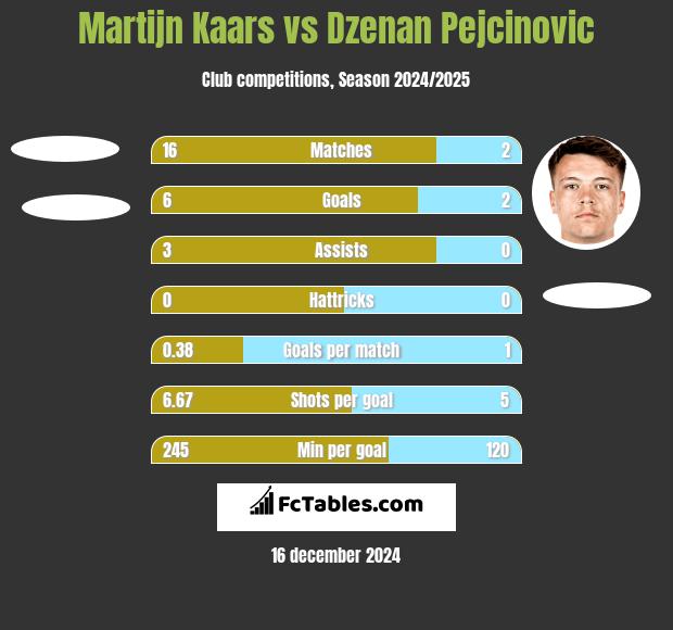 Martijn Kaars vs Dzenan Pejcinovic h2h player stats