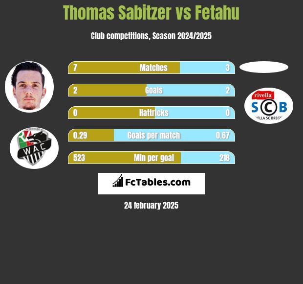 Thomas Sabitzer vs Fetahu h2h player stats