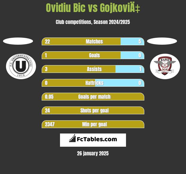 Ovidiu Bic vs GojkoviÄ‡ h2h player stats