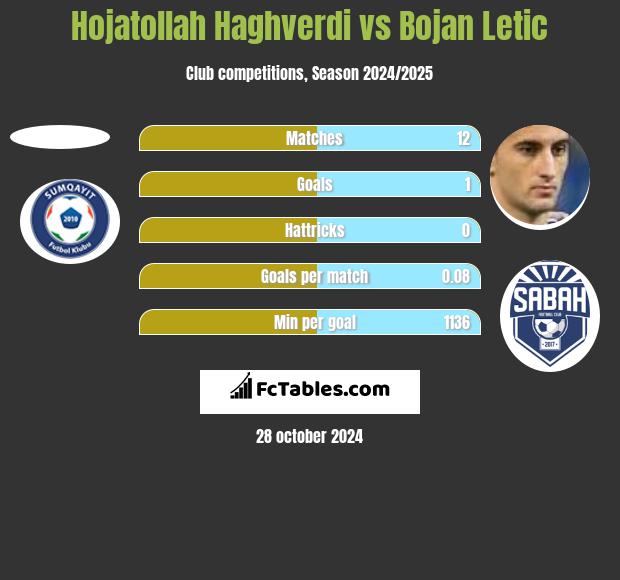 Hojatollah Haghverdi vs Bojan Letic h2h player stats