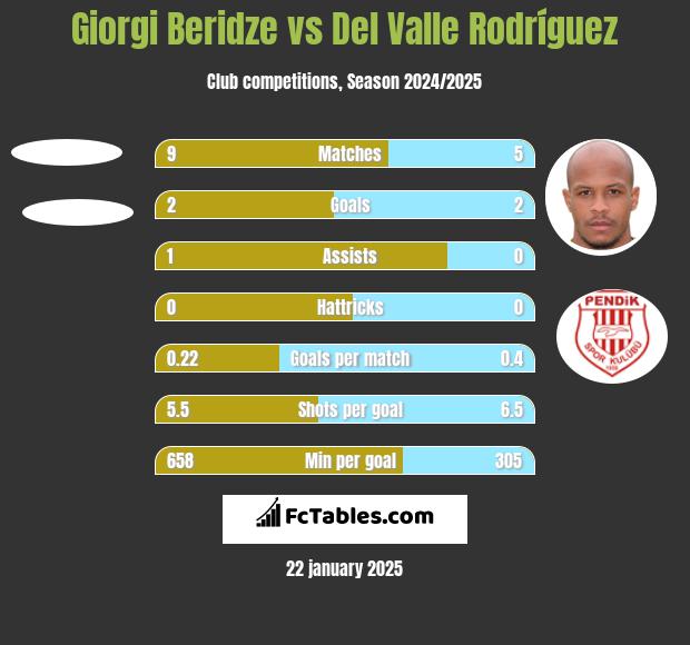 Giorgi Beridze vs Del Valle Rodríguez h2h player stats