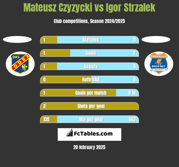 Mateusz Czyzycki vs Igor Strzalek h2h player stats