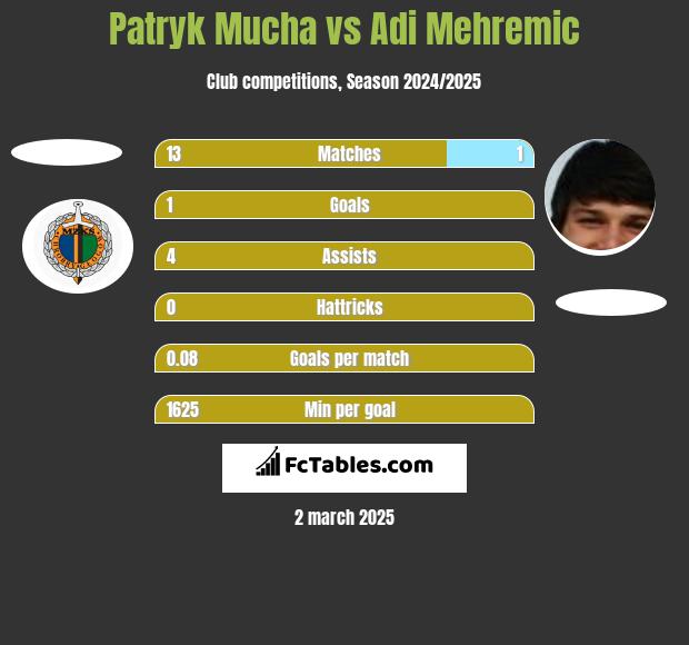 Patryk Mucha vs Adi Mehremic h2h player stats