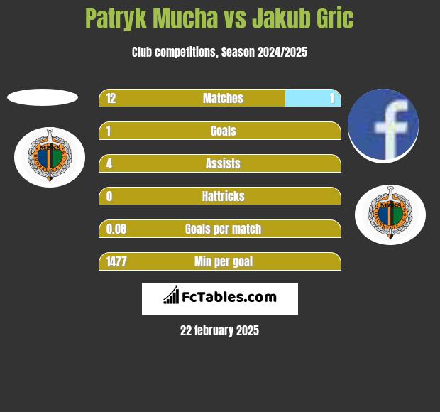 Patryk Mucha vs Jakub Gric h2h player stats