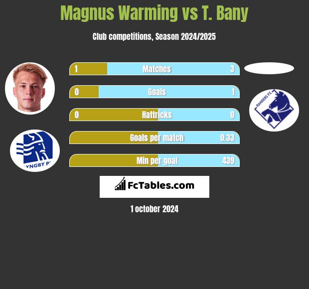 Magnus Warming vs T. Bany h2h player stats