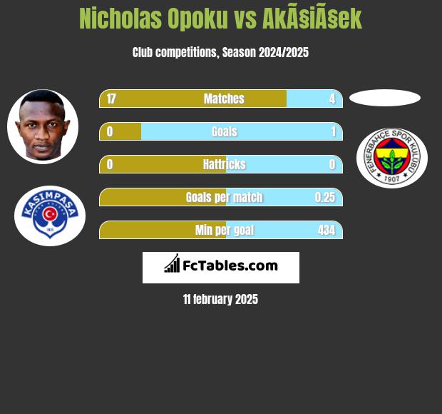 Nicholas Opoku vs AkÃ§iÃ§ek h2h player stats