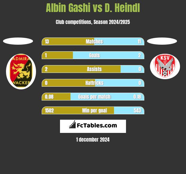 Albin Gashi vs D. Heindl h2h player stats