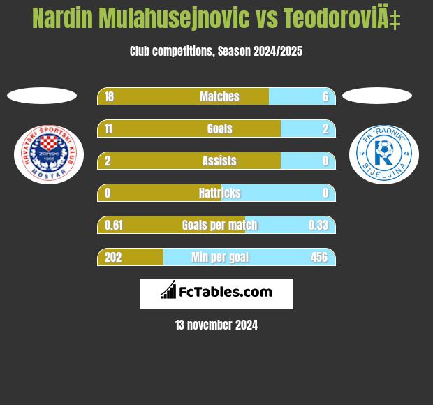 Nardin Mulahusejnovic vs TeodoroviÄ‡ h2h player stats