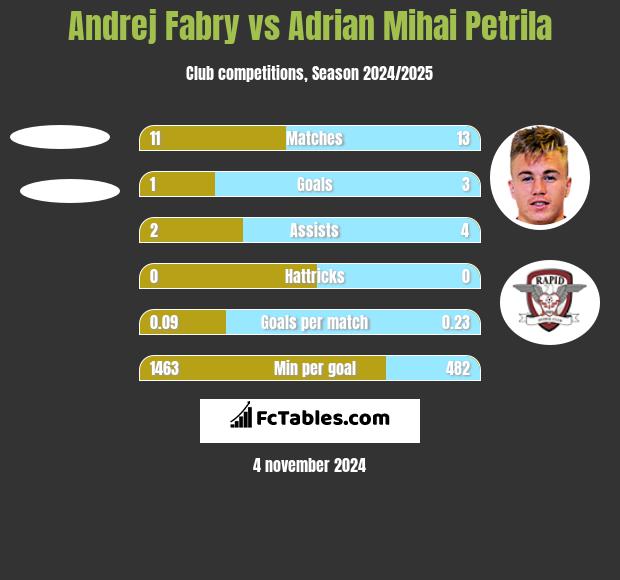 Andrej Fabry vs Adrian Mihai Petrila h2h player stats