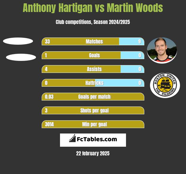 Anthony Hartigan vs Martin Woods h2h player stats