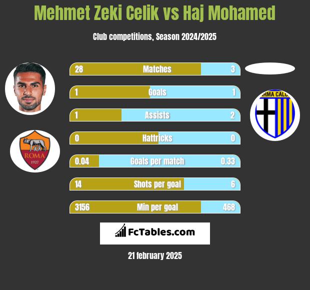 Mehmet Zeki Celik vs Haj Mohamed h2h player stats