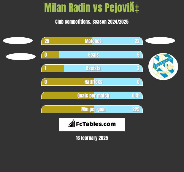 Milan Radin vs PejoviÄ‡ h2h player stats