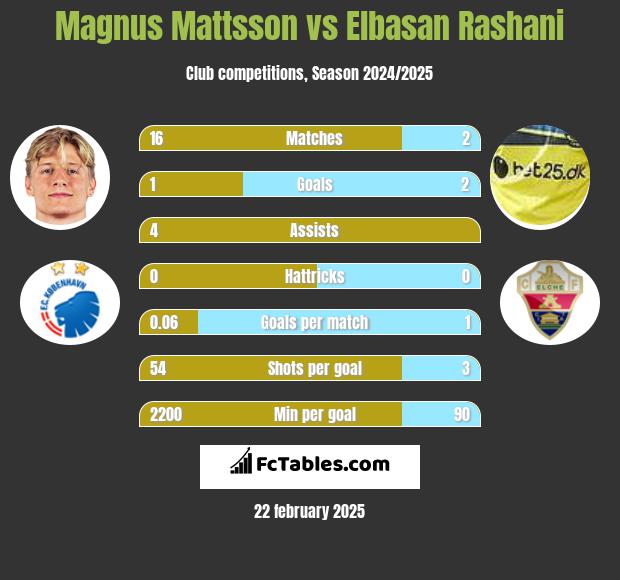 Magnus Mattsson vs Elbasan Rashani h2h player stats