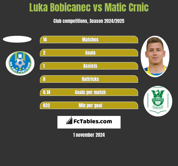 Luka Bobicanec vs Matic Crnic h2h player stats