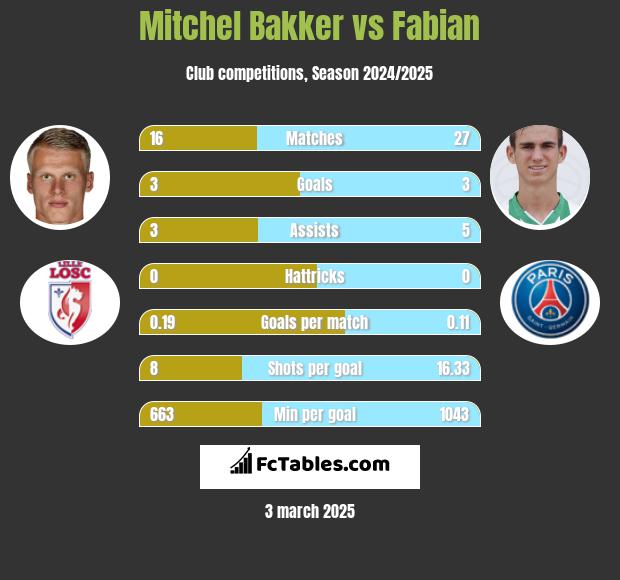 Mitchel Bakker vs Fabian h2h player stats