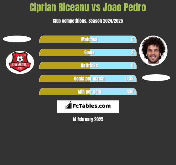 Ciprian Biceanu vs Joao Pedro h2h player stats