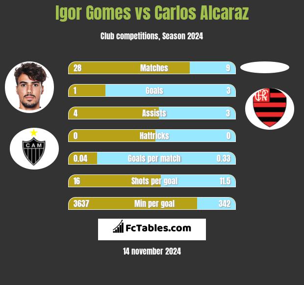 Igor Gomes vs Carlos Alcaraz h2h player stats