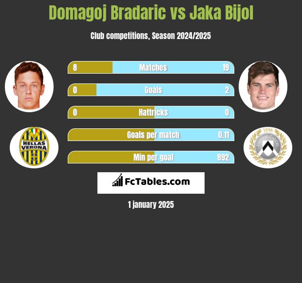 Domagoj Bradaric vs Jaka Bijol h2h player stats