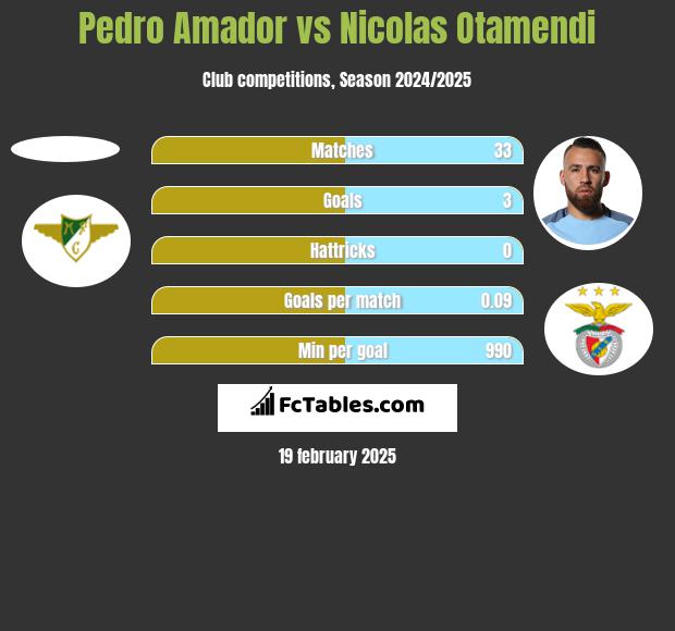 Pedro Amador vs Nicolas Otamendi h2h player stats