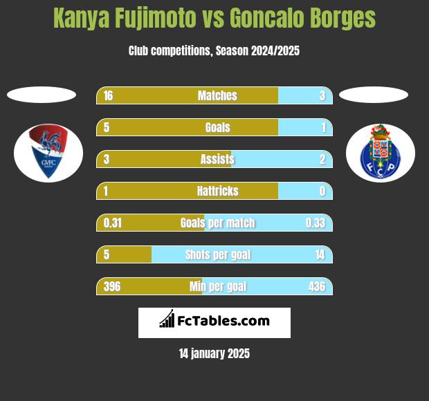 Kanya Fujimoto vs Goncalo Borges h2h player stats