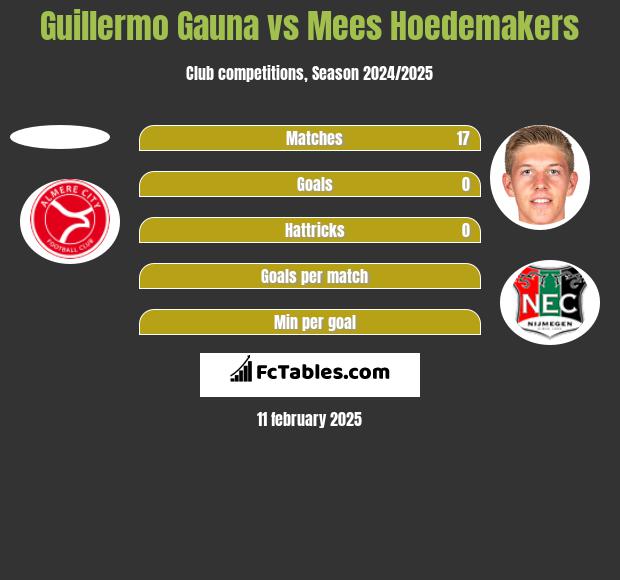 Guillermo Gauna vs Mees Hoedemakers h2h player stats