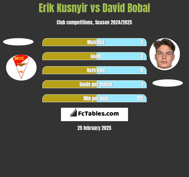 Erik Kusnyir vs David Bobal h2h player stats