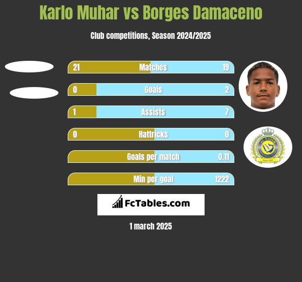 Karlo Muhar vs Borges Damaceno h2h player stats