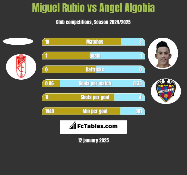 Miguel Rubio vs Angel Algobia h2h player stats