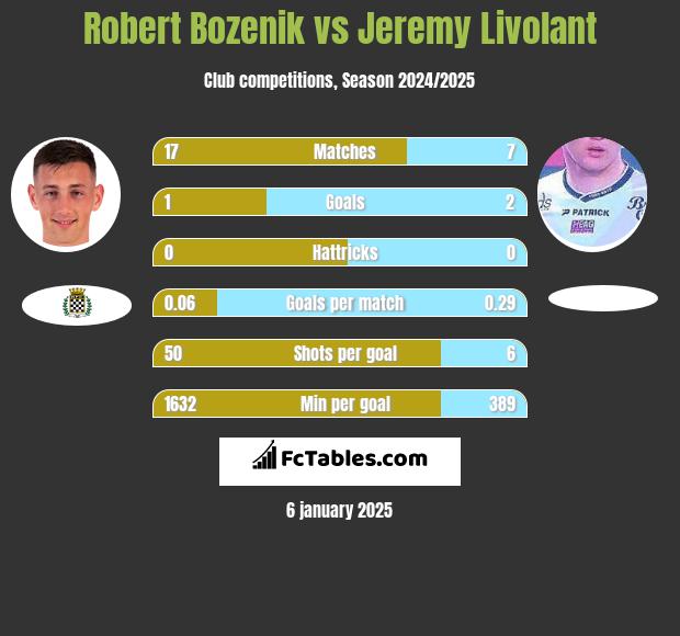 Robert Bozenik vs Jeremy Livolant h2h player stats