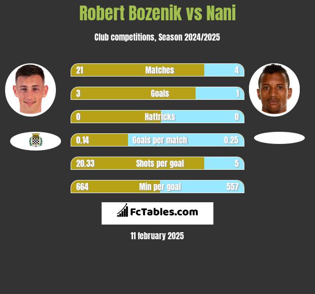 Robert Bozenik vs Nani h2h player stats