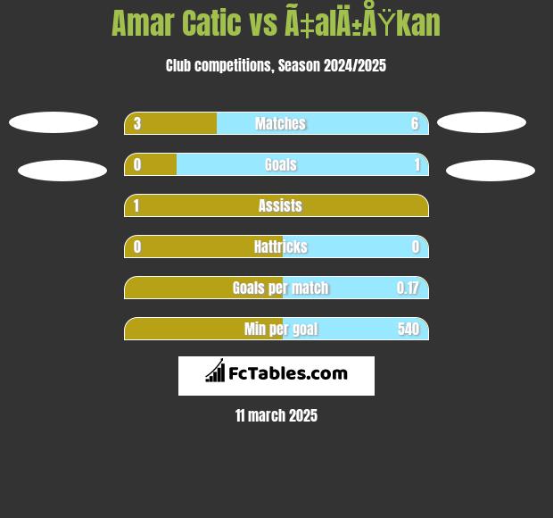 Amar Catic vs Ã‡alÄ±ÅŸkan h2h player stats