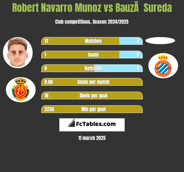 Robert Navarro Munoz vs BauzÃ  Sureda h2h player stats