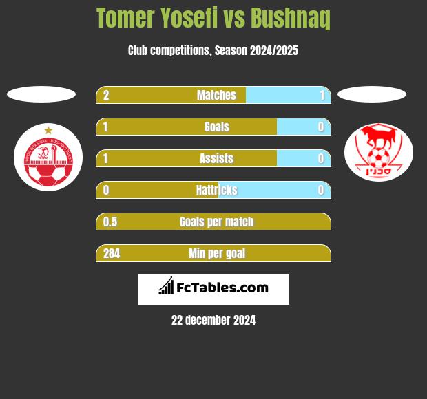 Tomer Yosefi vs Bushnaq h2h player stats