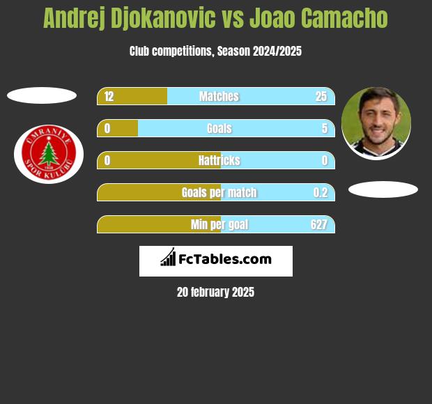 Andrej Djokanovic vs Joao Camacho h2h player stats