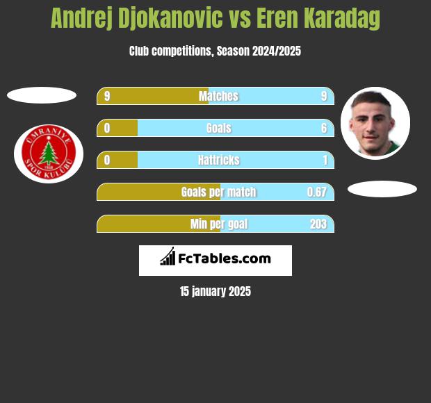 Andrej Djokanovic vs Eren Karadag h2h player stats