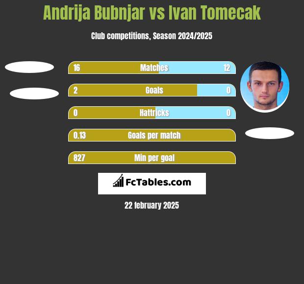 Andrija Bubnjar vs Ivan Tomecak h2h player stats