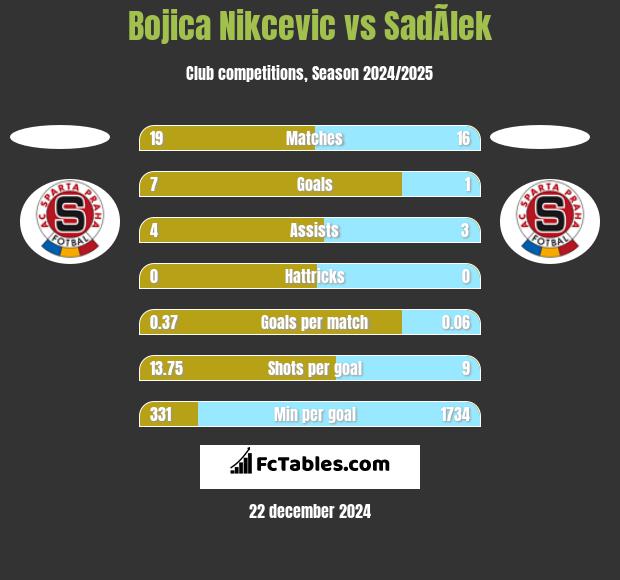 Bojica Nikcevic vs SadÃ­lek h2h player stats