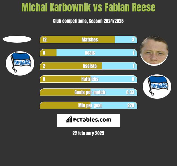 Michal Karbownik vs Fabian Reese h2h player stats