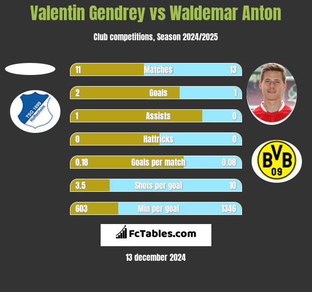 Valentin Gendrey vs Waldemar Anton h2h player stats